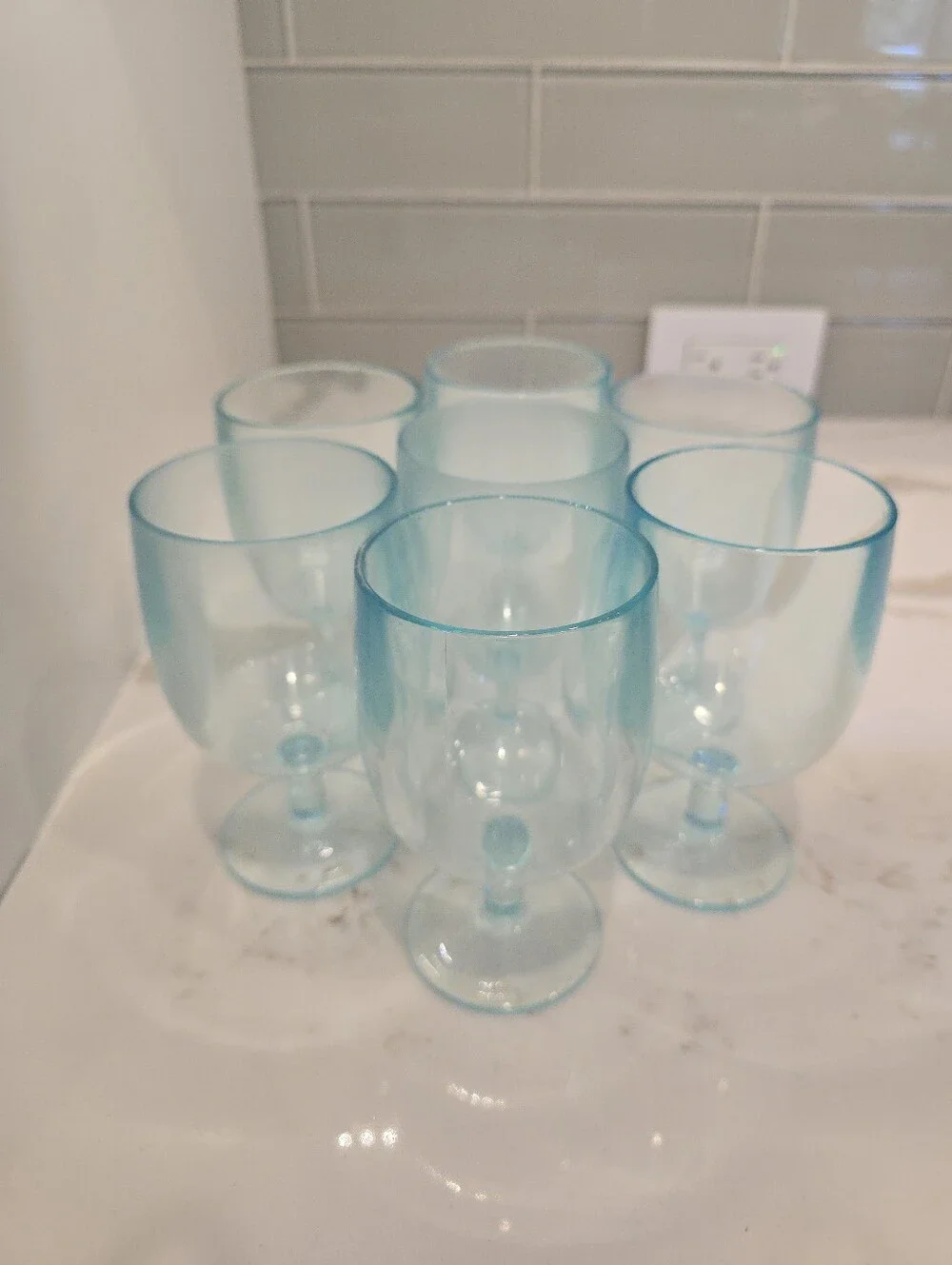 Stemmed Heavyweight Thick Durable Plastic Wine Glasses, 7-Piece Set, Aqua, GUC
